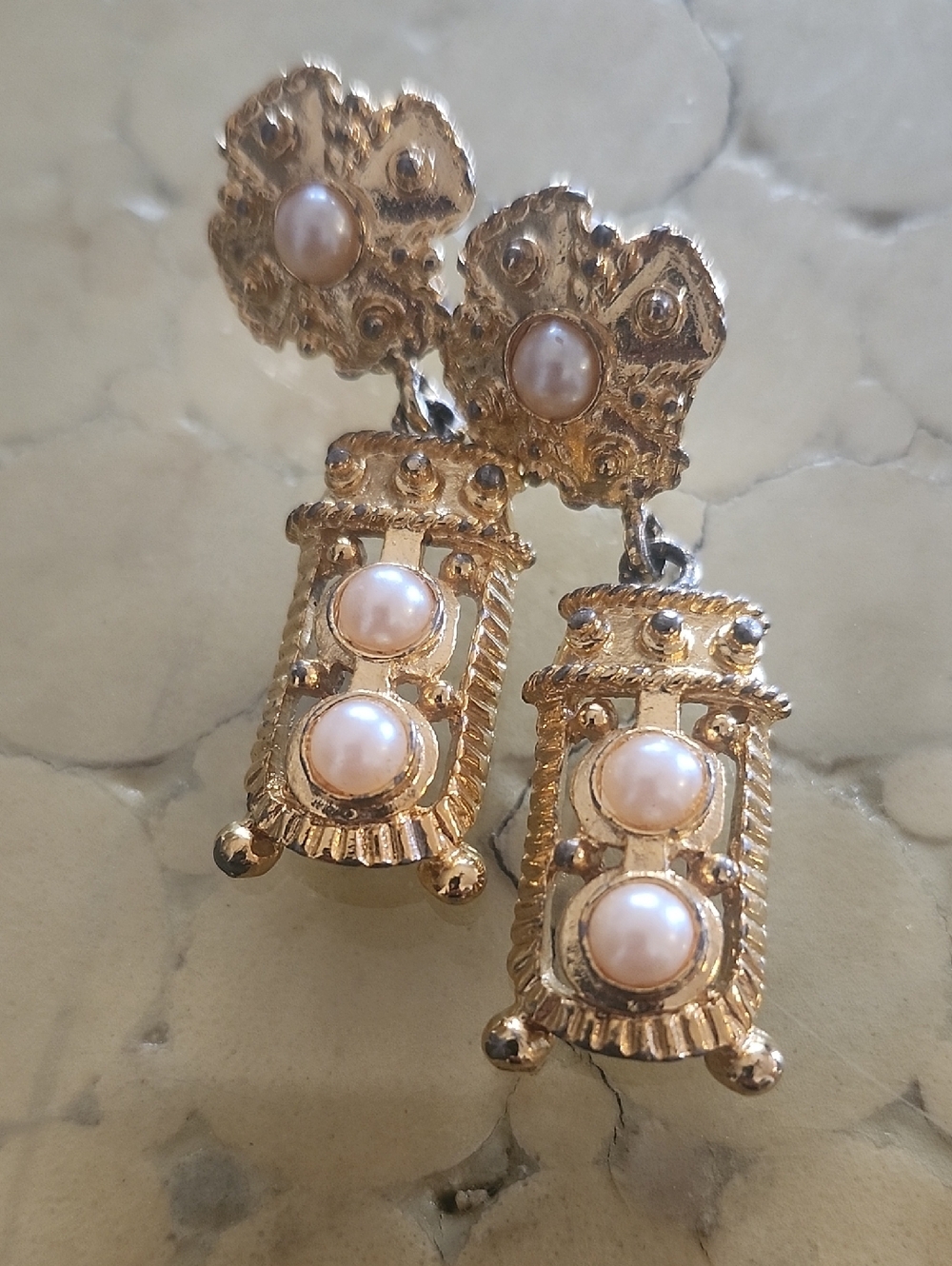 Vintage Kenneth Lane Gold and Pearl Earrings